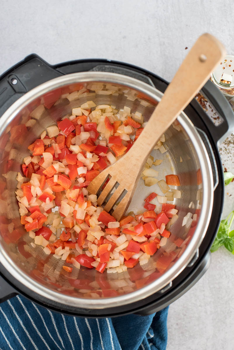 cooking peppers and onions in an instant pot