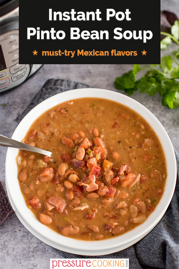 Mexican Pinto Bean Soup | Recipe works in the Instant Pot, Ninja Foodi, and any other brand of electric pressure cooker. aka Charro Bean Soup, it packs just the right amount of heat and is full of healthy protein in a rich and flavor-packed tomato-beer broth. via @PressureCook2da