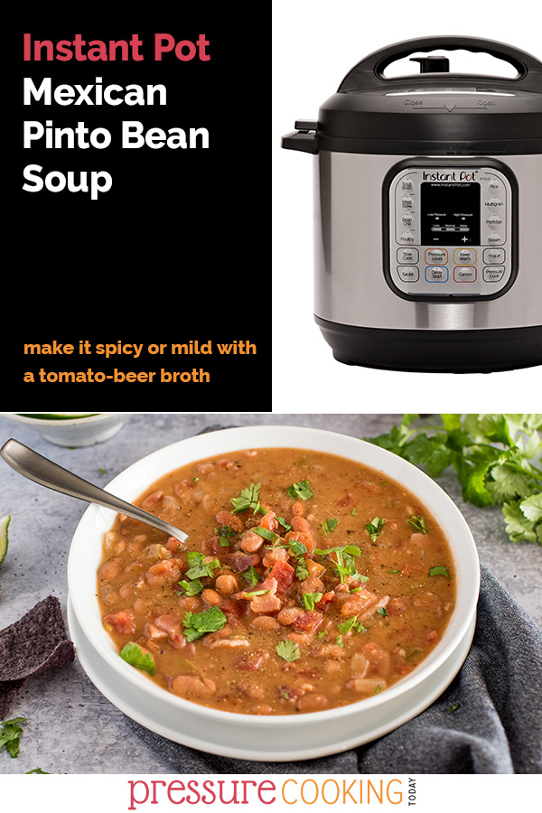 Mexican Pinto Bean Soup | Recipe works in the Instant Pot, Ninja Foodi, and any other brand of electric pressure cooker. aka Charro Bean Soup, it packs just the right amount of heat and is full of healthy protein in a rich and flavor-packed tomato-beer broth. via @PressureCook2da