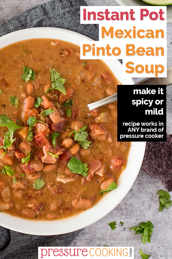 Mexican Pinto Bean Soup | Recipe works in the Instant Pot, Ninja Foodi, and any other brand of electric pressure cooker. aka Charro Bean Soup, it packs just the right amount of heat and is full of healthy protein in a rich and flavor-packed tomato-beer broth. via @PressureCook2da