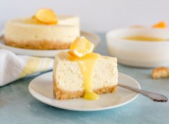 slice of lemon cheesecake with lemon curd