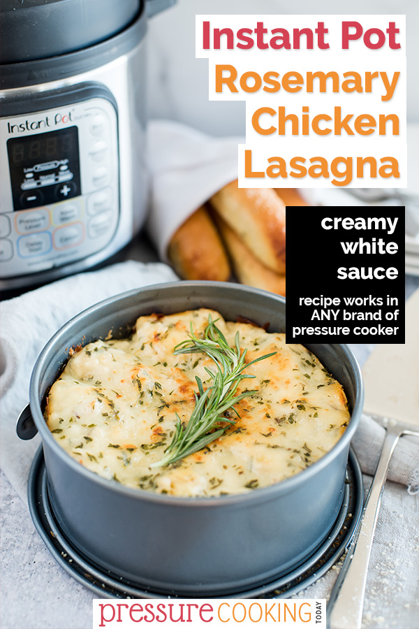 This Instant Pot Rosemary Chicken Lasagna is a fun twist on an Italian classic, made with a creamy white sauce, ground chicken, rosemary, and lots of cheese. Recipe works in any brand of pressure cooker, including the Ninja Foodi, Mealthy MultiPot, and Power Pressure Cooker XL. via @PressureCook2da