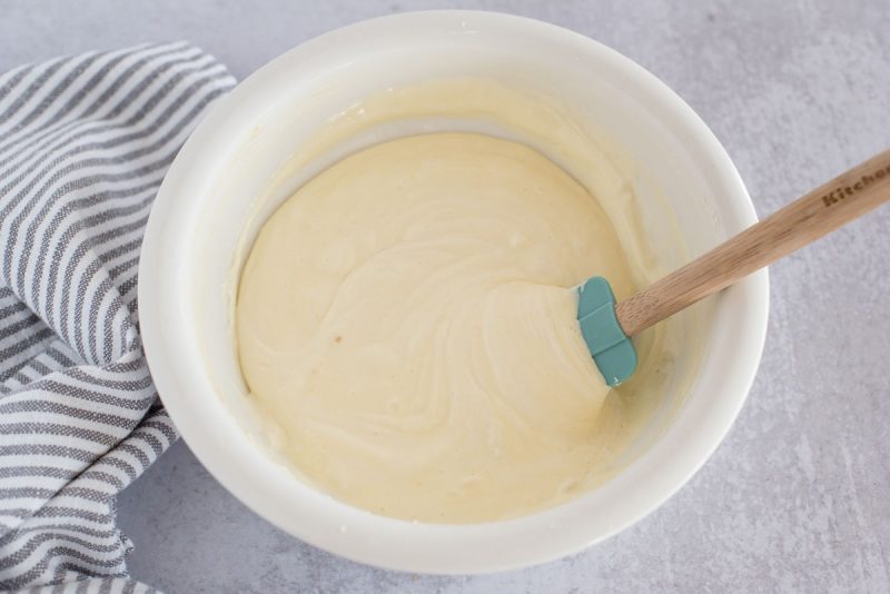 cheesecake filling mixture in a white bowl