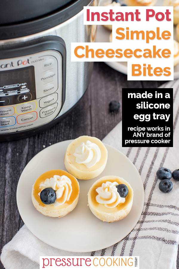 Use your silicone egg bites tray to make these amazing Instant Pot Cheesecakes! via @PressureCook2da