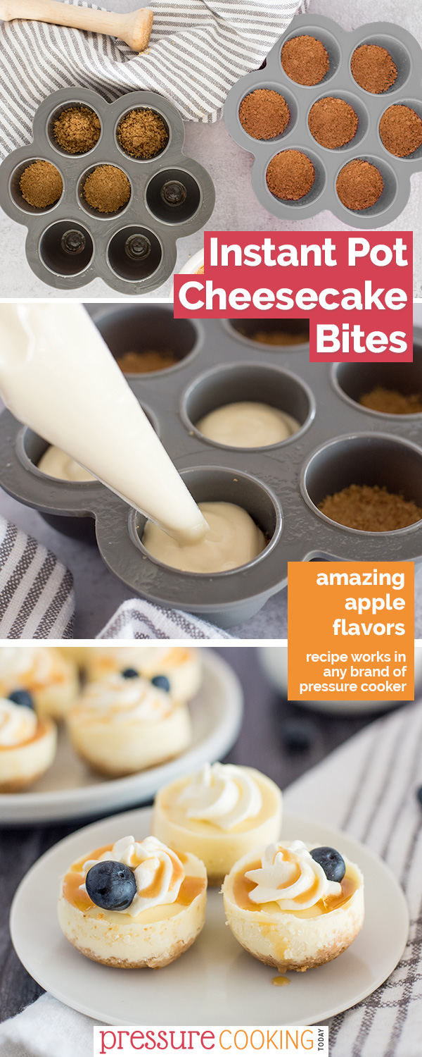 Use your silicone egg bites tray to make these amazing Instant Pot Cheesecakes! via @PressureCook2da