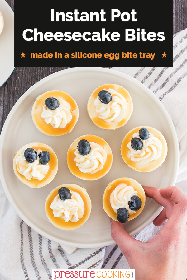 Use your silicone egg bites tray to make these amazing Instant Pot Cheesecakes! via @PressureCook2da