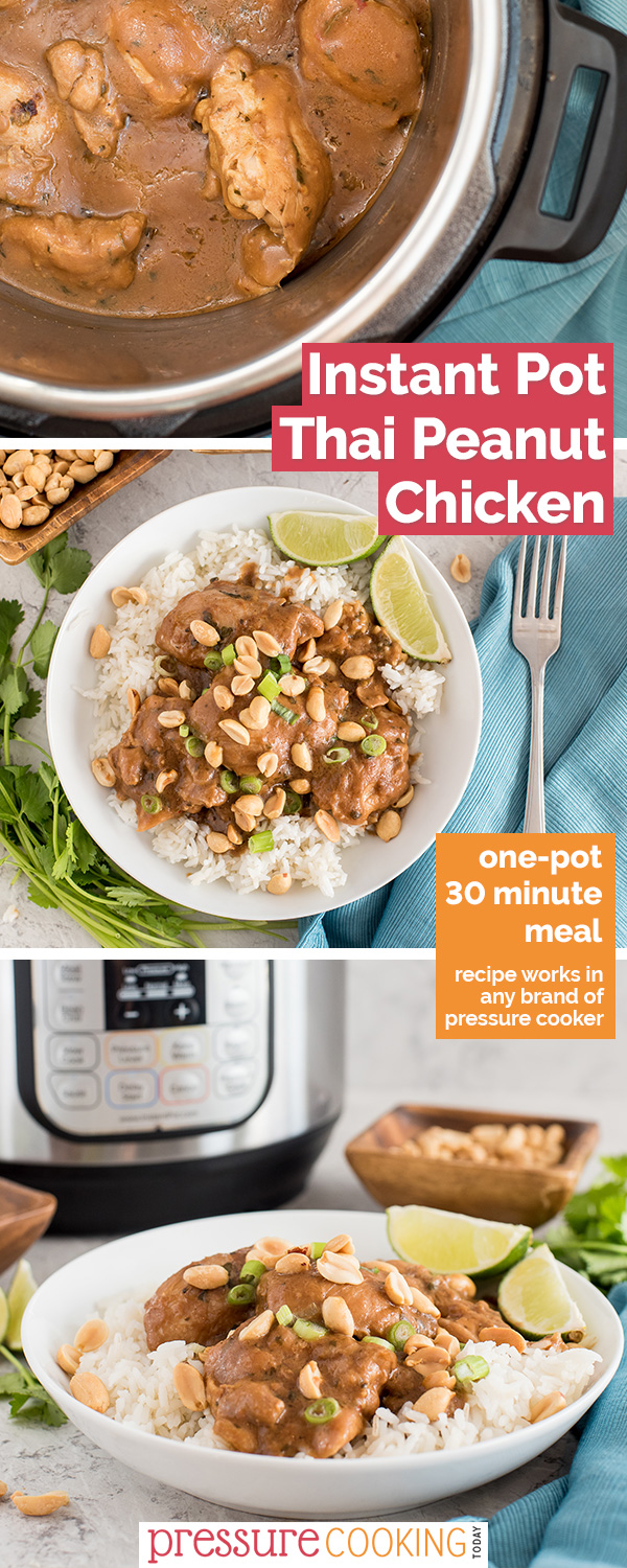 Try this one-pot, 30-minute dinner of tender chicken in a tasty peanut sauce flavored with cilantro and lime. via @PressureCook2da