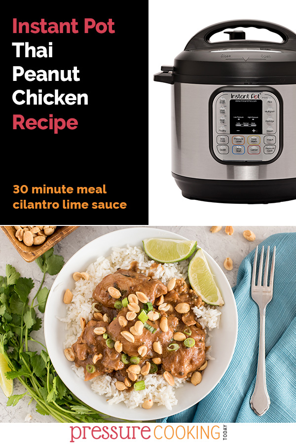 Try this one-pot, 30-minute dinner of tender chicken in a tasty peanut sauce flavored with cilantro and lime. via @PressureCook2da