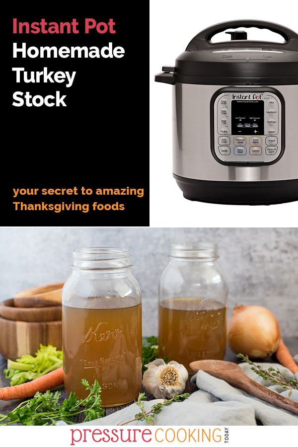 Instant Pot Turkey Stock will take your Thanksgiving dressings, stuffings, and gravy to the next level. It is a must-try, and SO EASY to make in your Instant Pot. #PressureCookingToday via @PressureCook2da