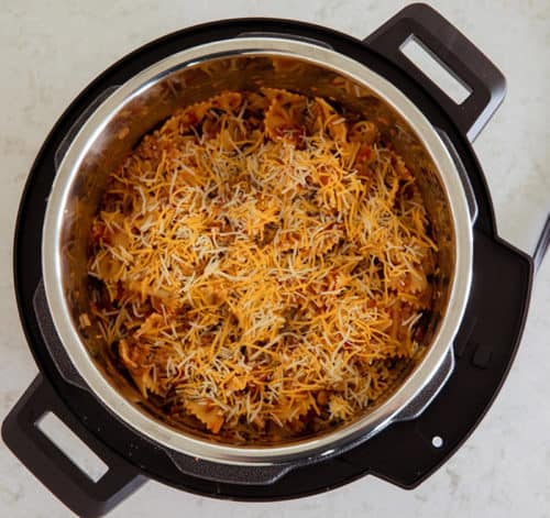 Close up of pasta inside the Mealthy Multi Pot stainless steel cooking pot.