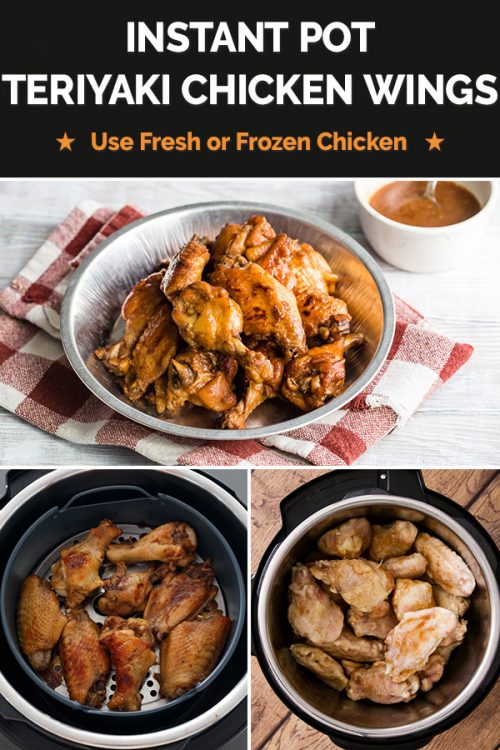 Collage of Instant Pot teriyaki chicken wings in the process of being made from scratch.