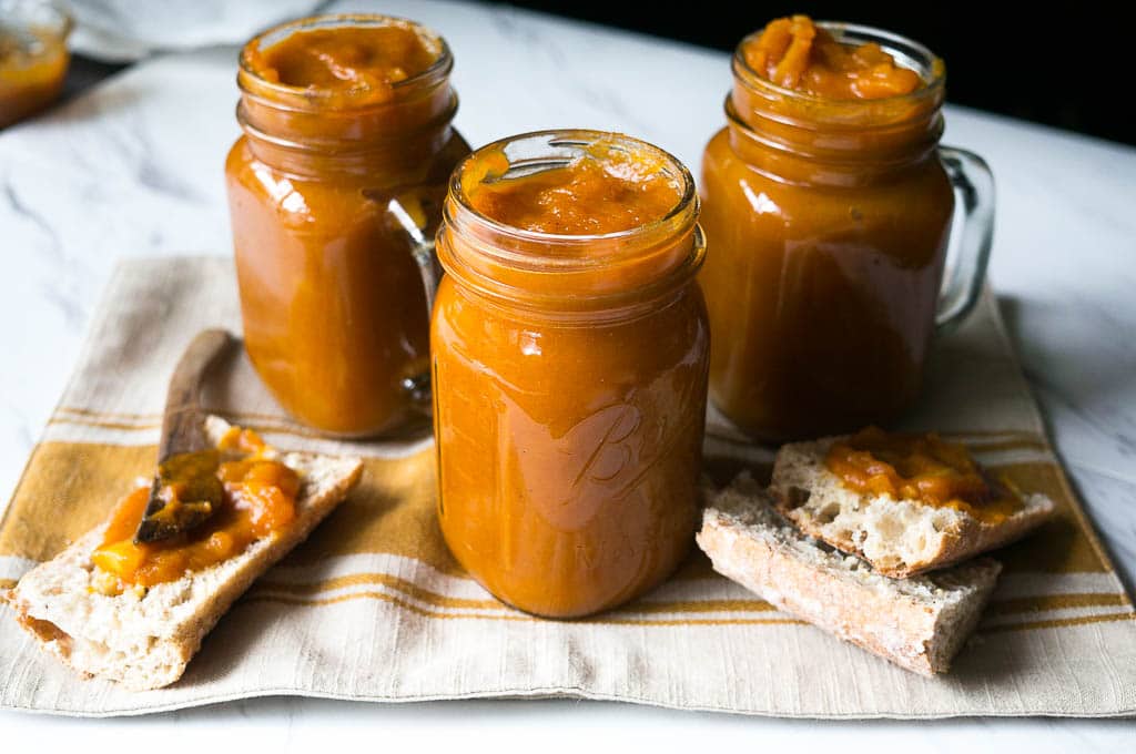 3 Mason Jars of Pressure Cooker (Instant Pot) Spiced Pumpkin Apple Butter