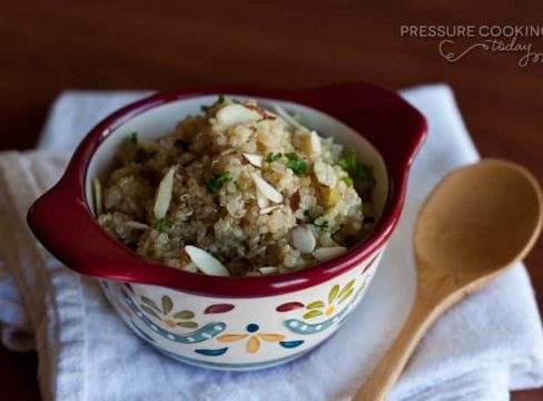 Pressure Cooke (Instant Pot) Quinoa Almond Pilaf in a decorative bowl