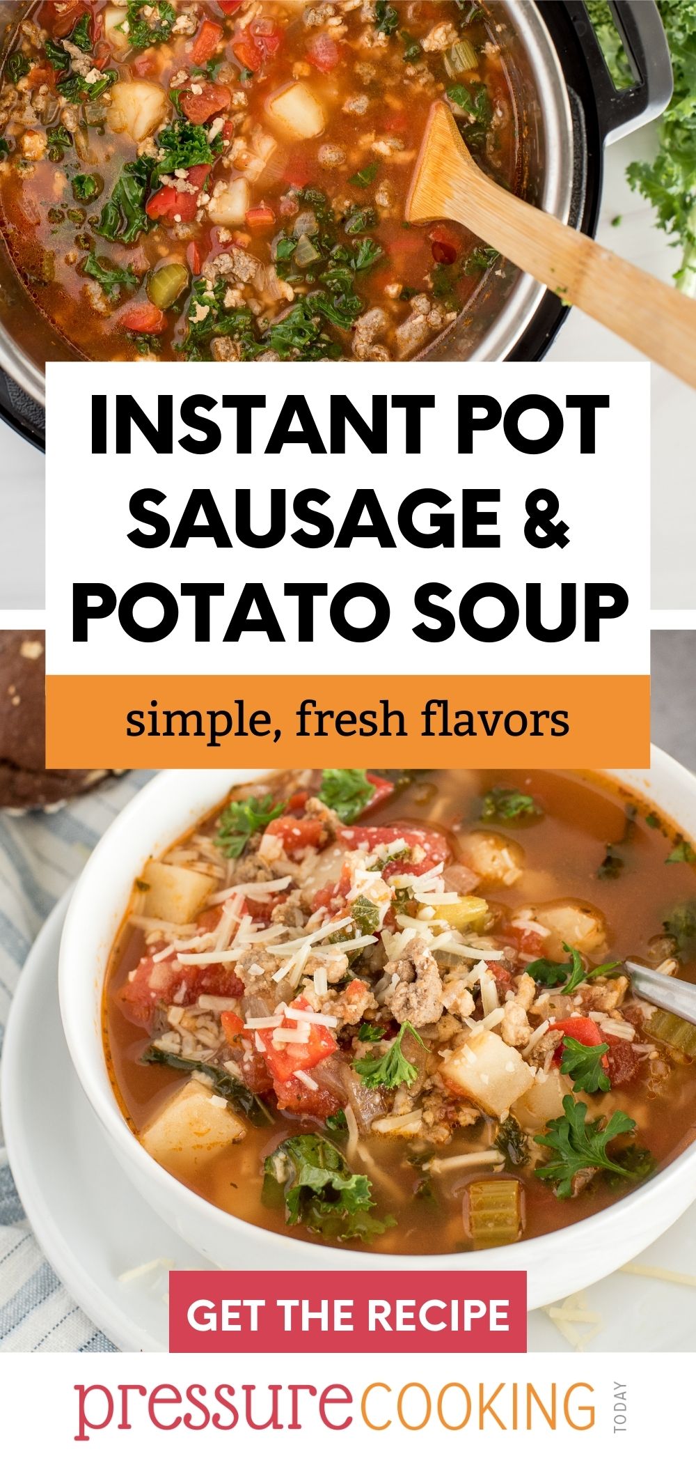 pinterest button for sausage and potato soup