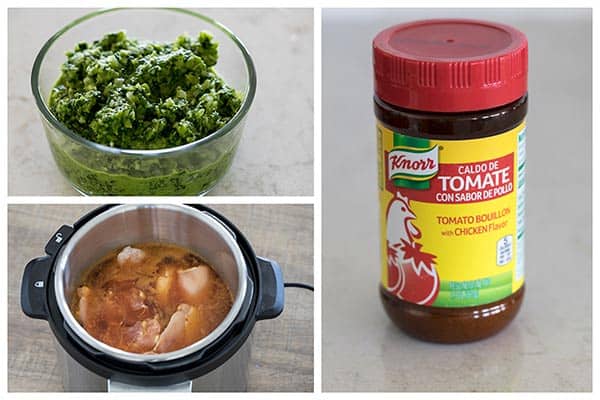 collage of Sofrito-Caldo-de-Tomate being made