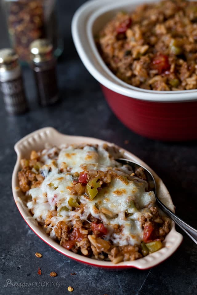 This Pressure Cooker Stuffed Green Pepper Casserole has all the flavors of stuffed green peppers but in an easy-to-make casserole. If you love stuffed green peppers, you\'re going to love this casserole. 