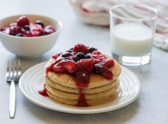 Triple-Berry-Rhubarb-Pancake-Sauce-With-Whole-Wheat-Pancakes-Barbara-Bakes