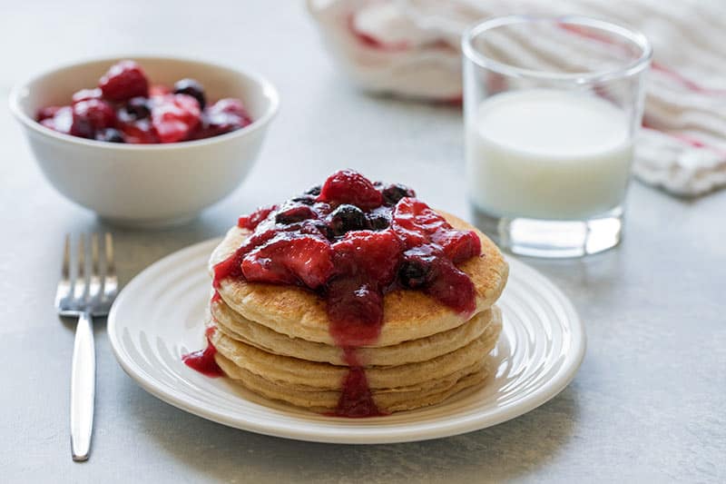 Triple-Berry-Rhubarb-Pancake-Sauce-With-Whole-Wheat-Pancakes-Barbara-Bakes