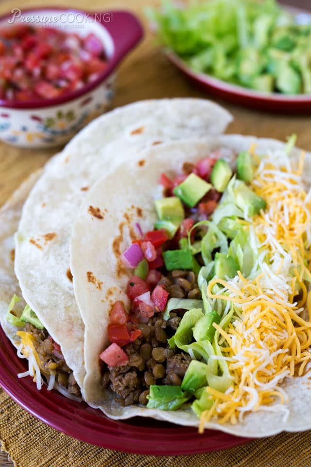 Pressure Cooker Turkey Lentil Taco Filling made with good-for-you lentils, lean ground turkey, onions, garlic, and a great blend of Mexican spices.