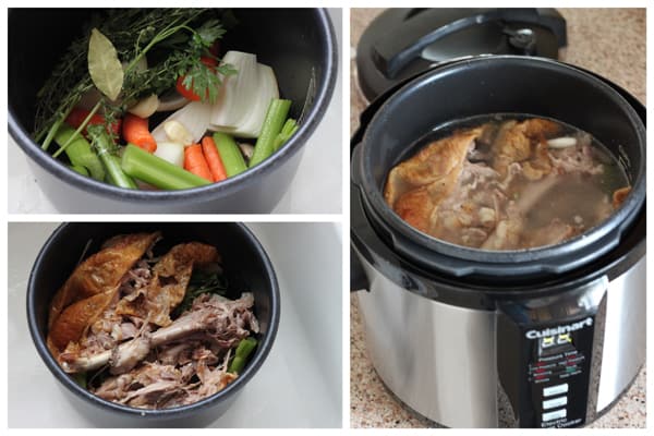 collage of Pressure Cooker (Instant Pot) Turkey Stock being made