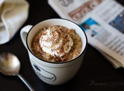 a mug filled with Pressure Cooker (Instant Pot) Vanilla Latte Steel Cut Oats