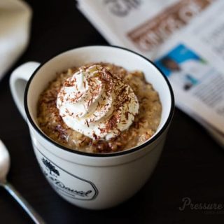 a mug filled with Pressure Cooker (Instant Pot) Vanilla Latte Steel Cut Oats